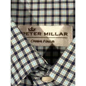Peter Millar Crown Finish Men's Shirt Black‎ Teal White Check Button Down L